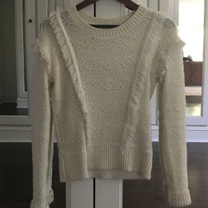 GAP Wool Blend Ivory Ruffle Sweater
